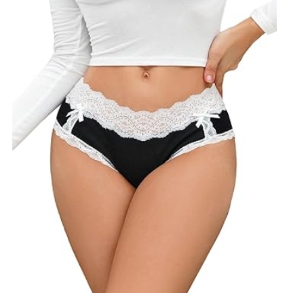 💋Sexy Low Rise Bow Sexy Lace Panties Colorblock Cheeky Underwear Black & White